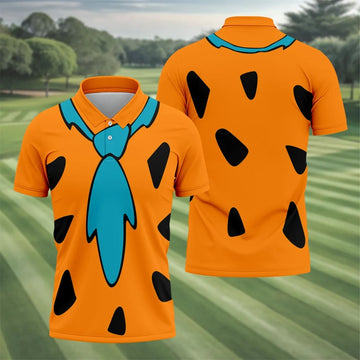 Orange Blue Stone Age Hawaiian Golf Shirt, Mens Golf Apparel, Golf Polo Shirts For Men