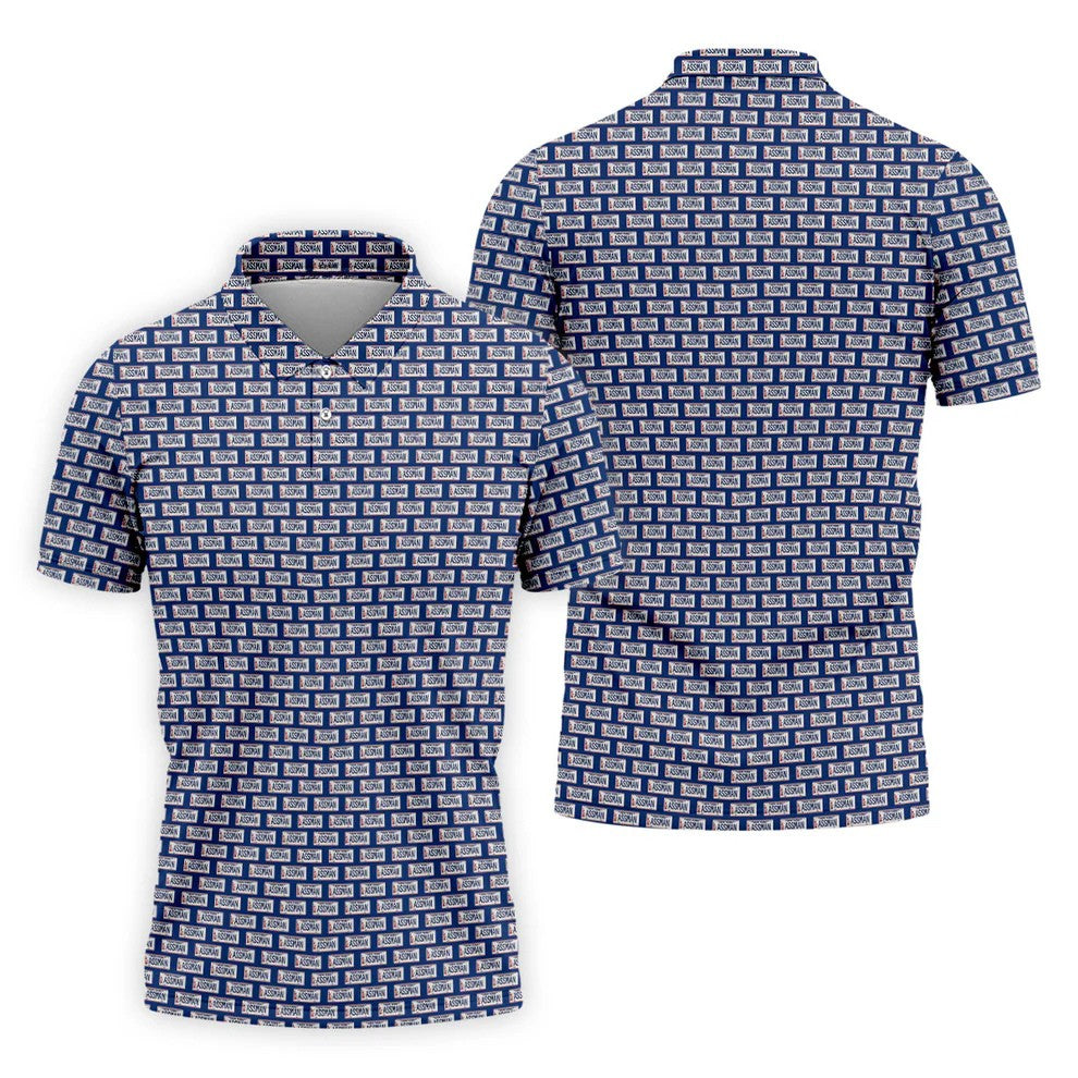 Blue New York Assman Pattern Polo Shirt, Mens Golf Polo, Hawaiian Golf Shirt, Golf Apparel For Men