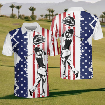 I Like It Rough America Flag Mens Golf Polo ShirtMens Golf Gift, Golf Gifts For Golfers