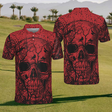 Red Skull Mens Golf Polo ShirtMens Goft Shirt, Gift For Golf Lovers