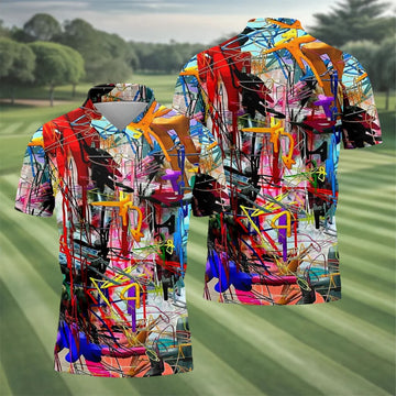 Colorful Abstract Graffiti Street Art Golf Shirt, Mens Golf Polo, Golf Apparel For Men