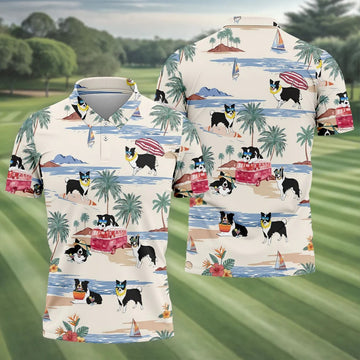 Tropical Border Collie Beach Hawaiian Golf Polo Shirt, Golf Polo Shirts For Men, Mens Polo Shirts