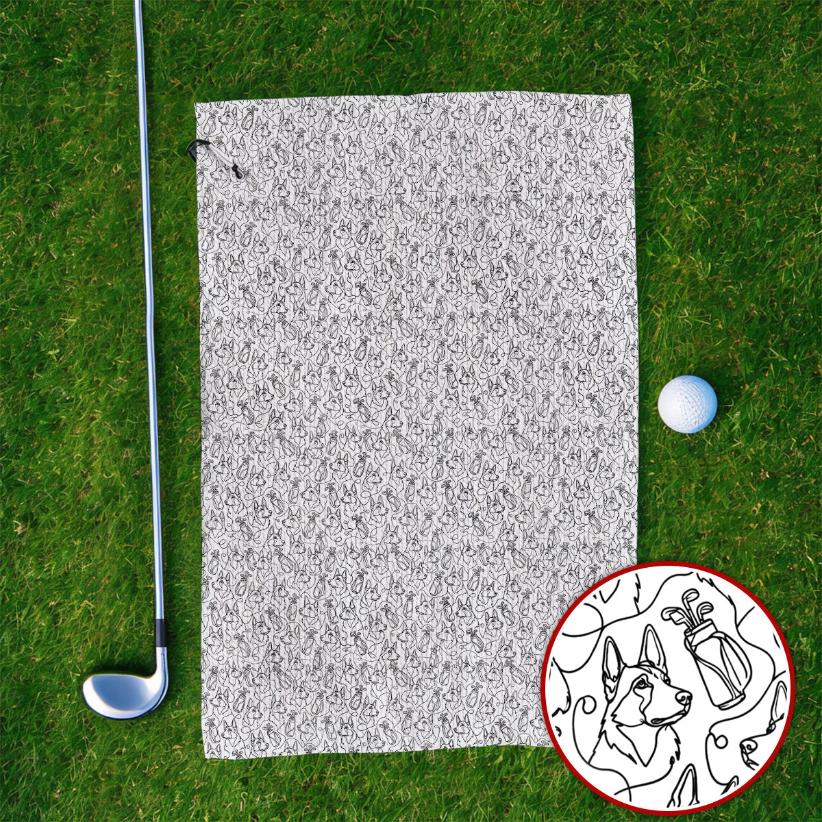 German Shepherd Line Art Golf Towels, Crazy German Pattern Golf Towel, Golf Gift For Golfers