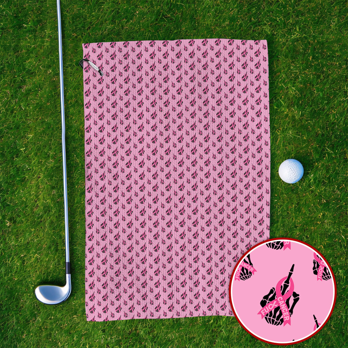 Breast Cancer Awareness Golf Towel, Pink Ribbon Pattern Golf Towels For Breast Cancer Support, Golf Gift For Golfer