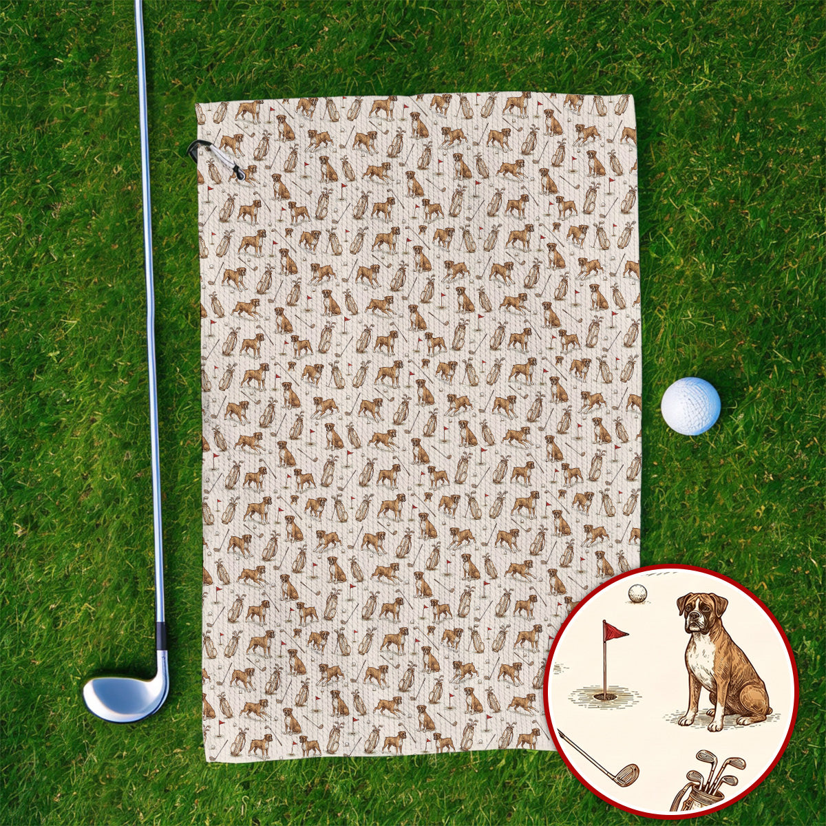 Boxer Autumn Golf Towel, Boxer Pattern Golf Towels for Dog Lovers, Crazy Golf Gift for Golfers