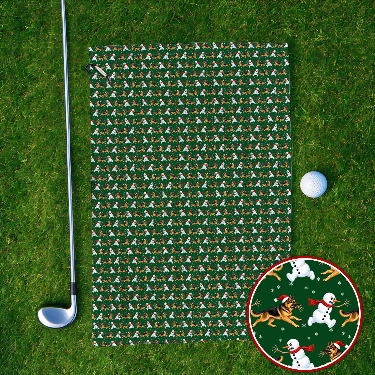 German Shepherd Christmas Golf Towels, Funny Snowman & Santa Dog Pattern Golf Towel, Xmas Golf Gift For Golfers