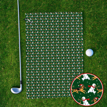 German Shepherd Christmas Golf Towels, Funny Snowman & Santa Dog Pattern Golf Towel, Xmas Golf Gift For Golfers