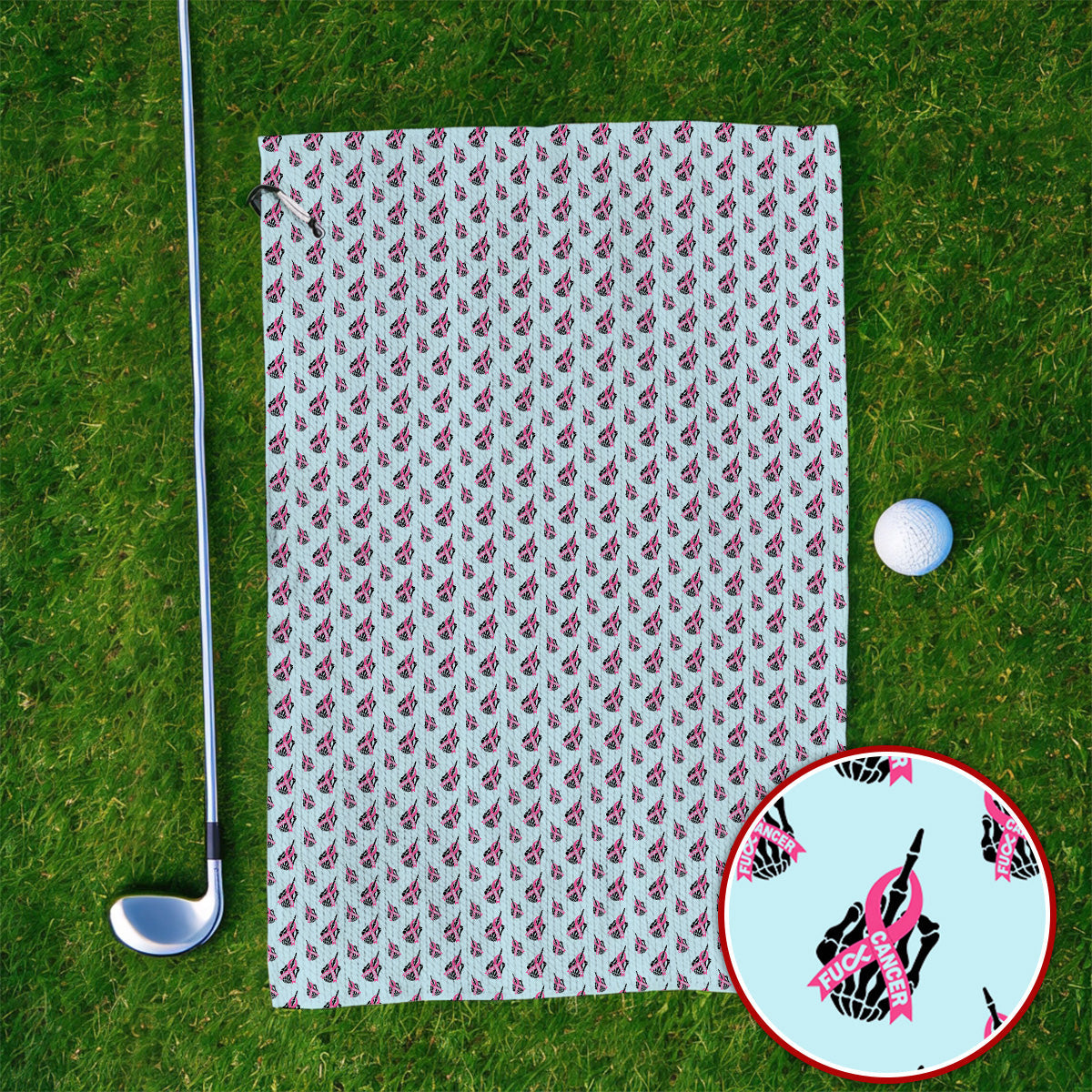 Breast Cancer Awareness Golf Towel, Pink Ribbon Pattern Golf Towels For Breast Cancer Support, Golf Gift For Golfer