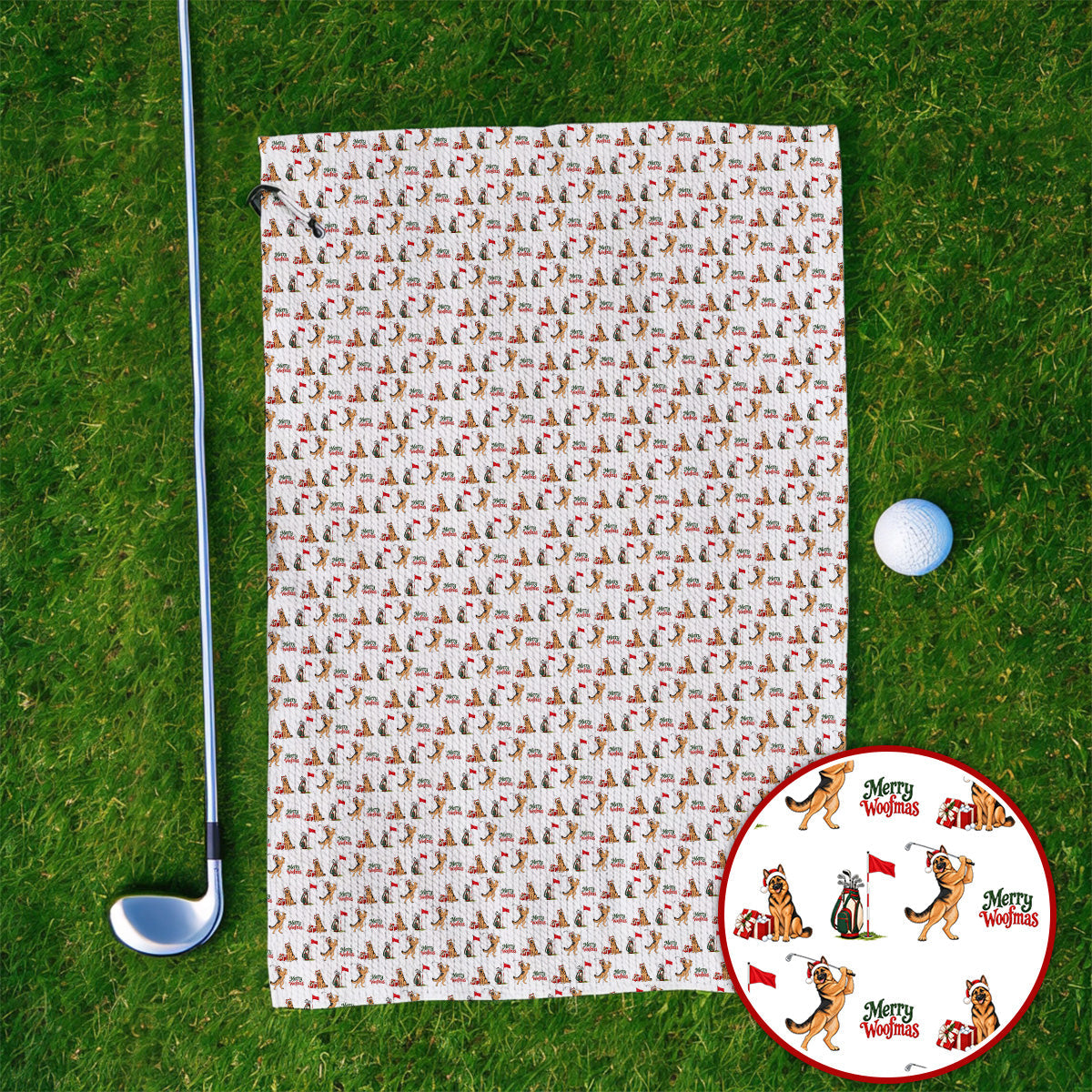 Merry Woofmas German Shepherd Golf Towels, Christmas Dog Pattern Golf Towel, Xmas Golf Gift For Dog Lovers