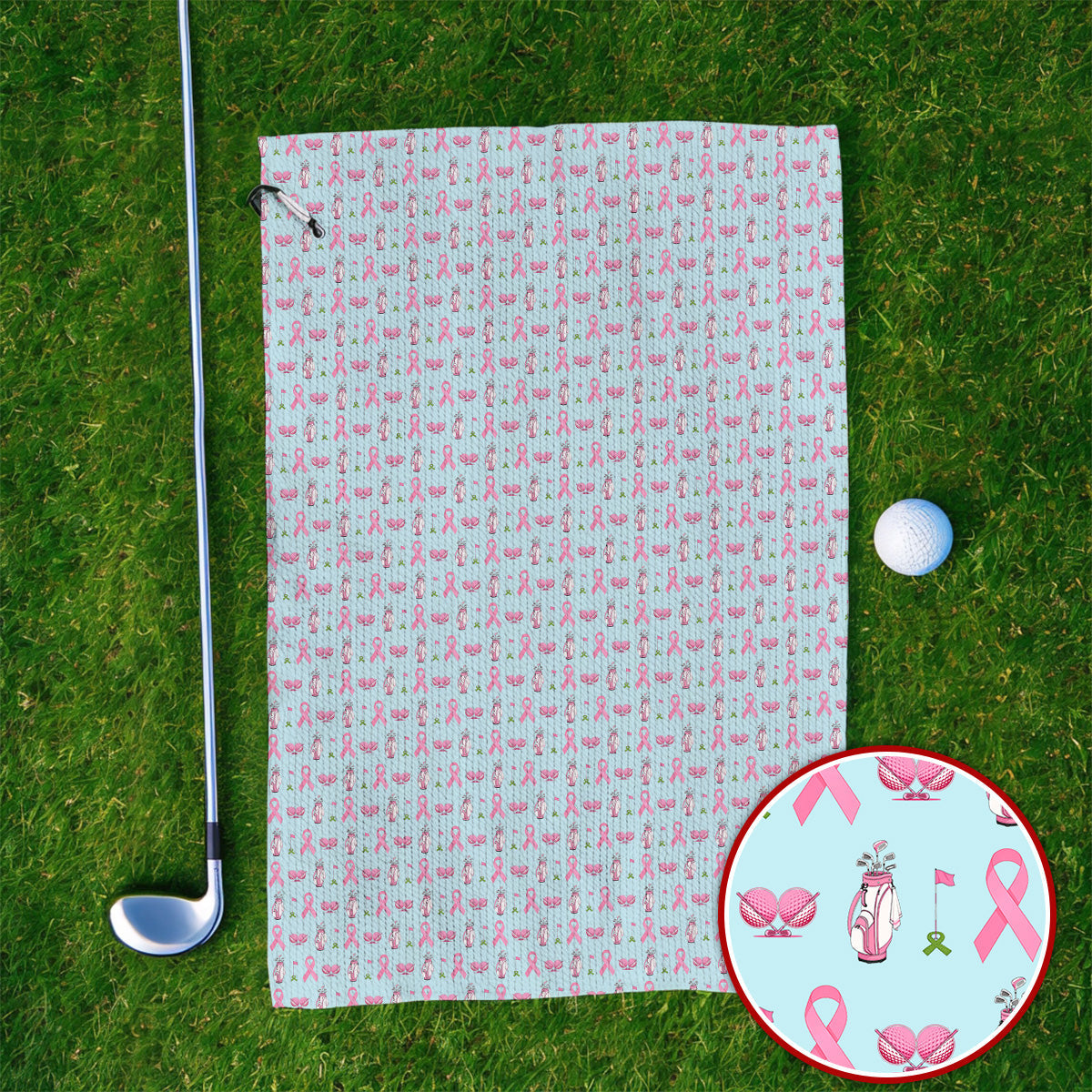 Breast Cancer Pattern Golf Towels, Pink Ribbon Golf Towel for Golf Lovers, Support Breast Cancer Awareness Gift