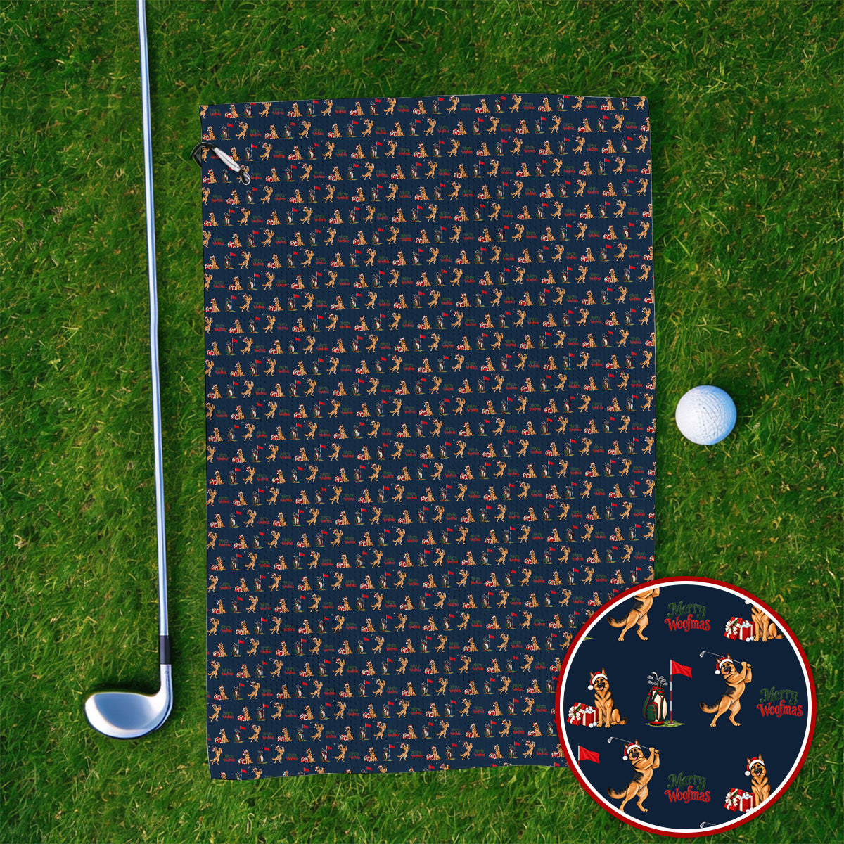 Merry Woofmas German Shepherd Golf Towels, Christmas Dog Pattern Golf Towel, Xmas Golf Gift For Dog Lovers