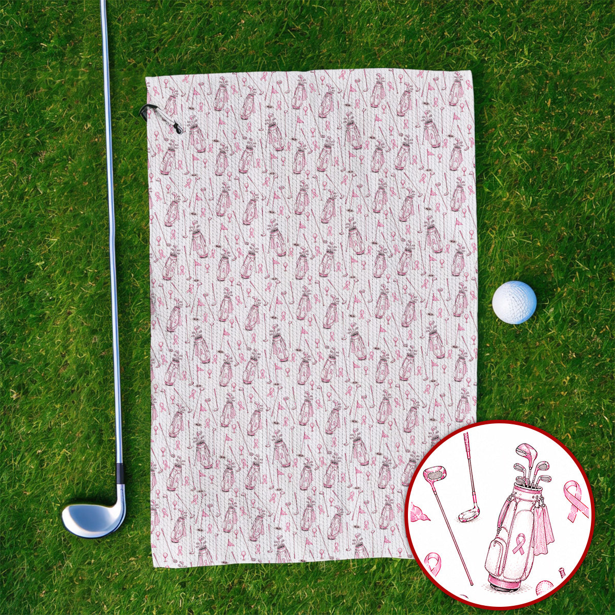 Breast Cancer Pattern Golf Towel, Pink Ribbon Golf Towels for Golf Lovers, Support Breast Cancer Awareness Gift