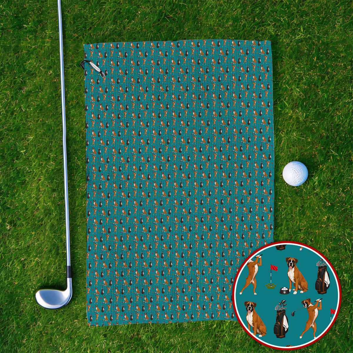 Crazy Boxer Golf Towel, Boxer Golf Pattern Towels for Golfer, Dog Lover Golf Gift