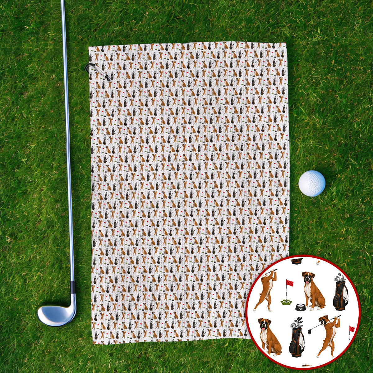 Crazy Boxer Golf Towel, Boxer Golf Pattern Towels for Golfer, Dog Lover Golf Gift