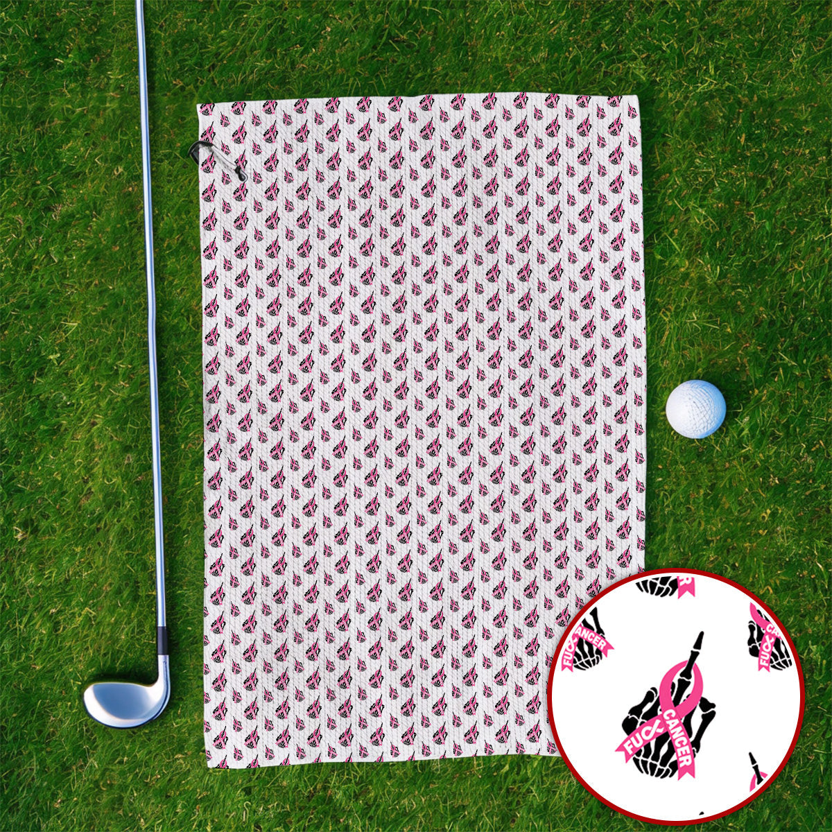 Breast Cancer Awareness Golf Towel, Pink Ribbon Pattern Golf Towels For Breast Cancer Support, Golf Gift For Golfer