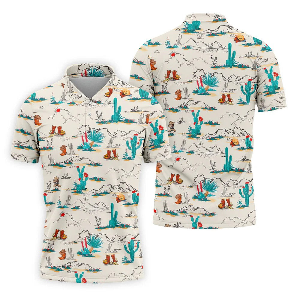 Western Desert Cowboy Boots Pattern Golf Shirt, Men's Golf Shirt, Printed Golf Shirts