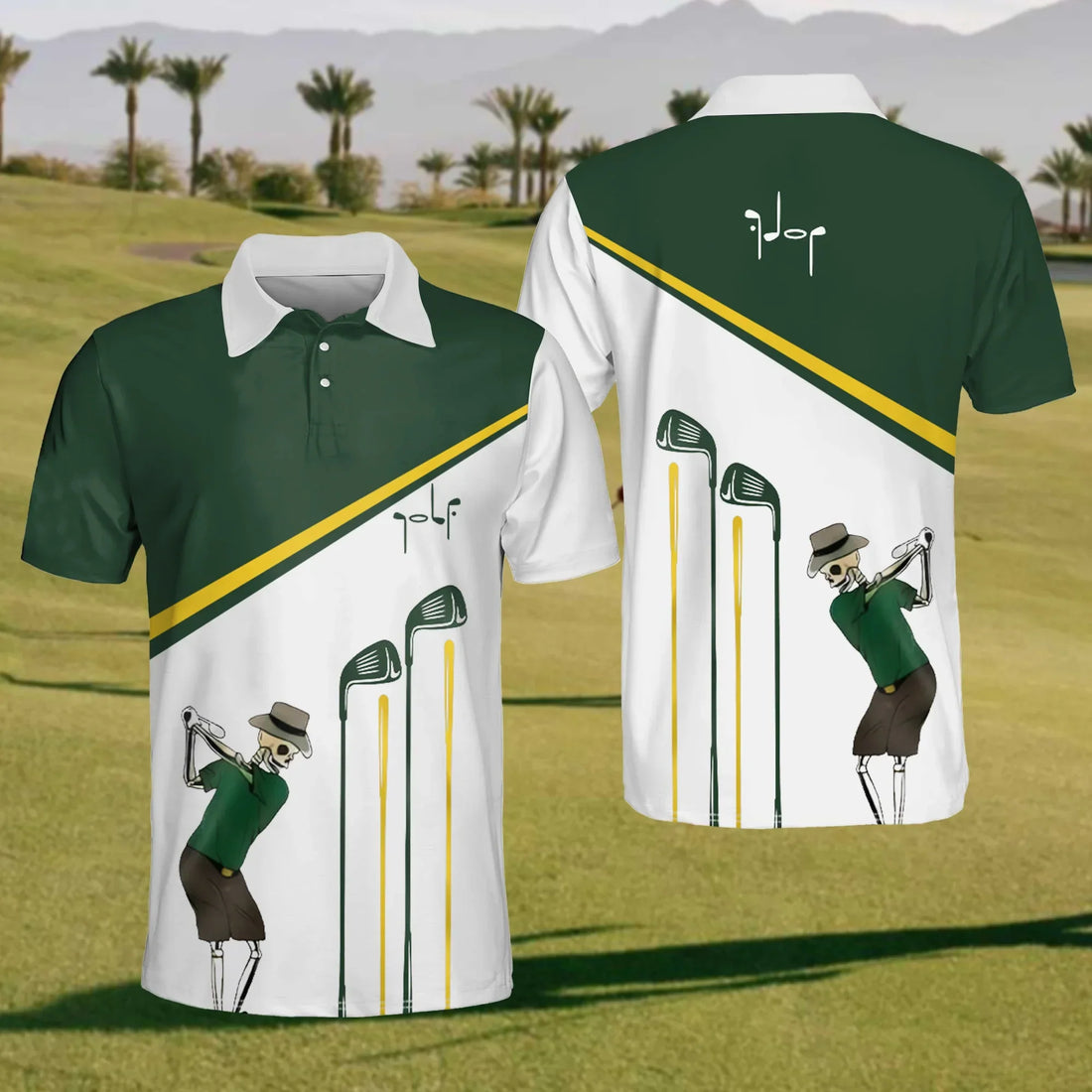 Skeleton Golfer Mens Golf Polo ShirtMens Golf Gift, Funny Golf Shirt