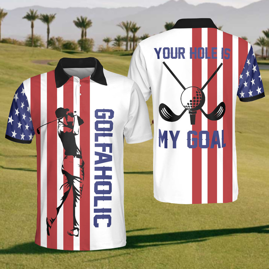 American Golfer Golf Polo ShirtMens Golf Shirt, Gift For Golf Lovers, Patriotic Shirt