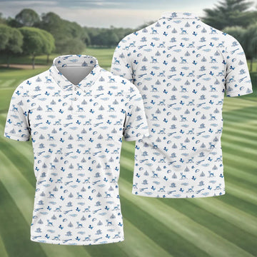 White Texas Icons Pattern Golf Polo Shirt, Hawaiian Golf Shirt, Golf Apparel For Men
