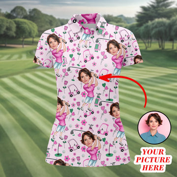 Custom Face Funny Womens Golf Polo ShirtLadies Golf Shirt, Mothers Day Gifts