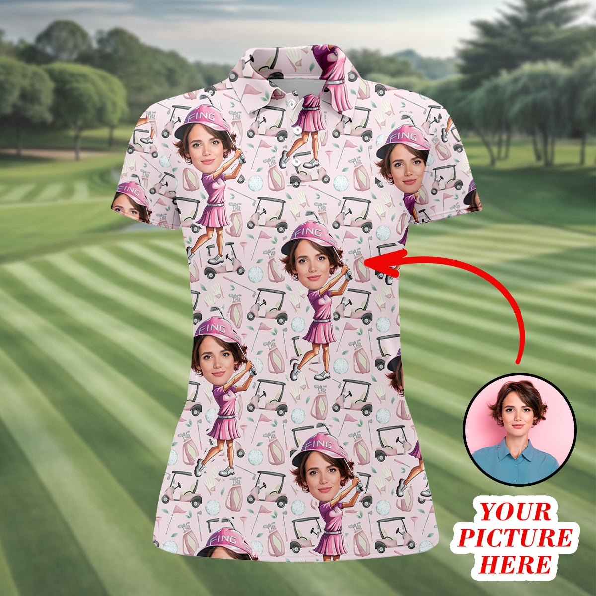 Custom Face Golf Shirt, Funny Womens Golf Polo ShirtMothers Day Shirt