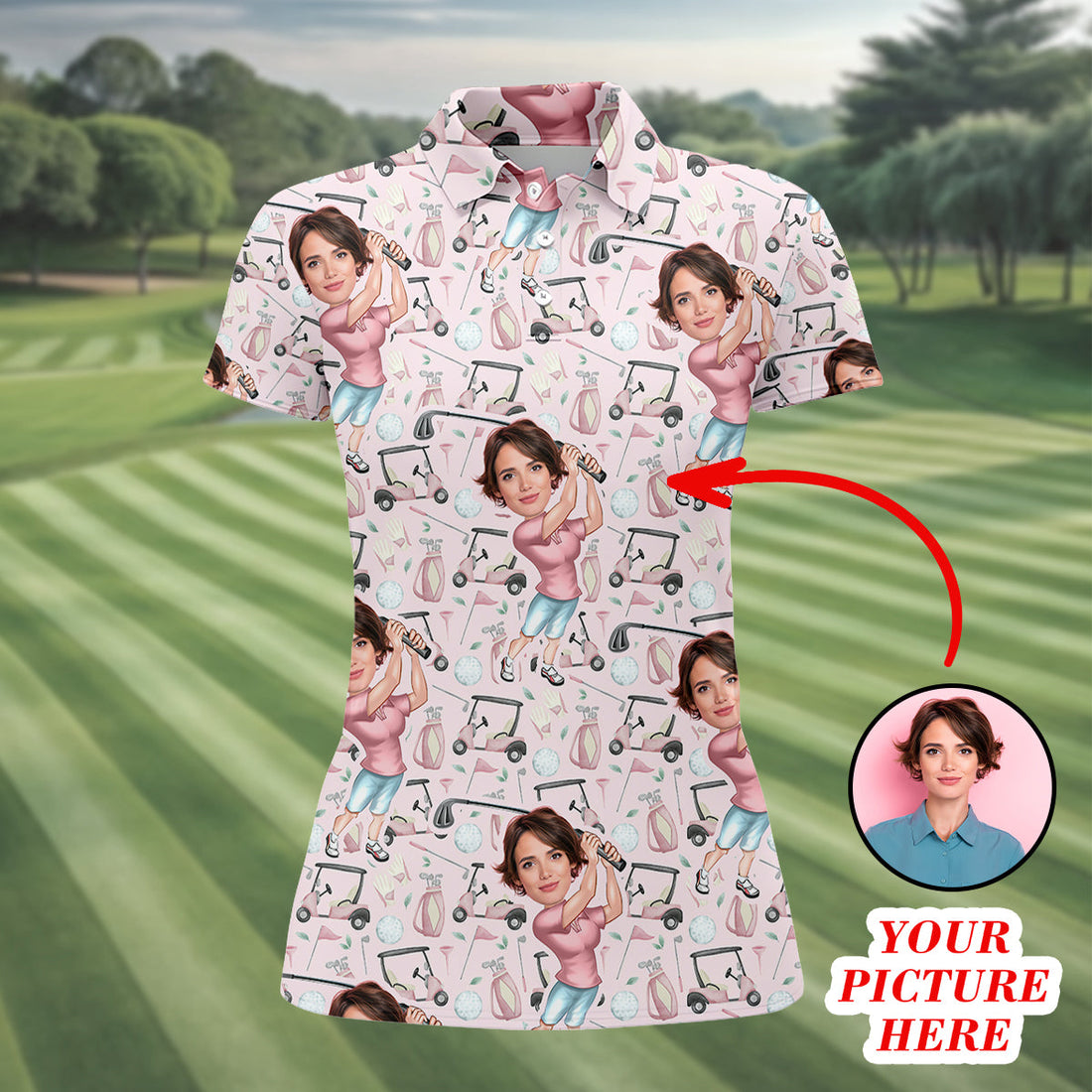 Custom Photo Golf Shirt, Funny Womens Golf Polo ShirtMothers Day Shirt