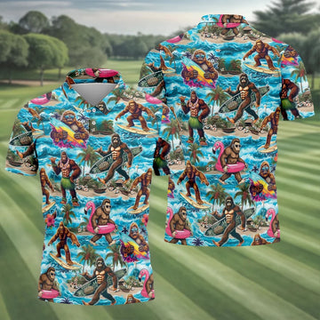 Funny Bigfoot Hawaiian Golf Shirt, Beach Theme Men's Golf Shirt, Polo Shirts For Men