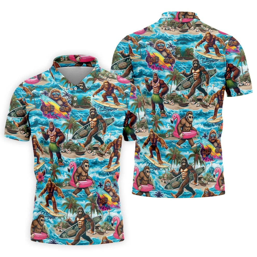 Funny Bigfoot Hawaiian Golf Shirt, Beach Theme Men's Golf Shirt, Polo Shirts For Men
