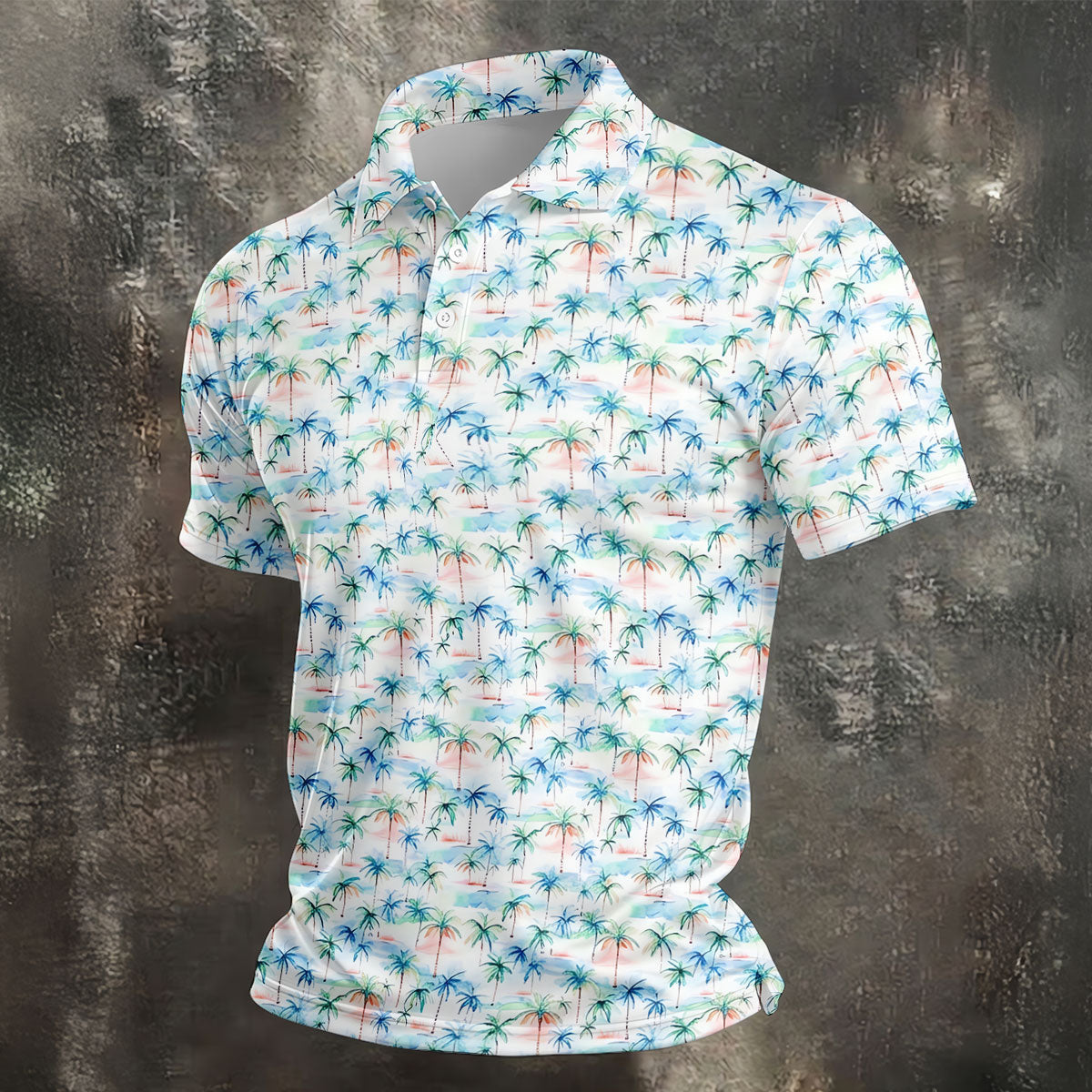 Watercolor Palm Tree Hawaiian Golf Shirt, Summer Vibe Men's Golf Shirt, Polo Shirts For Men