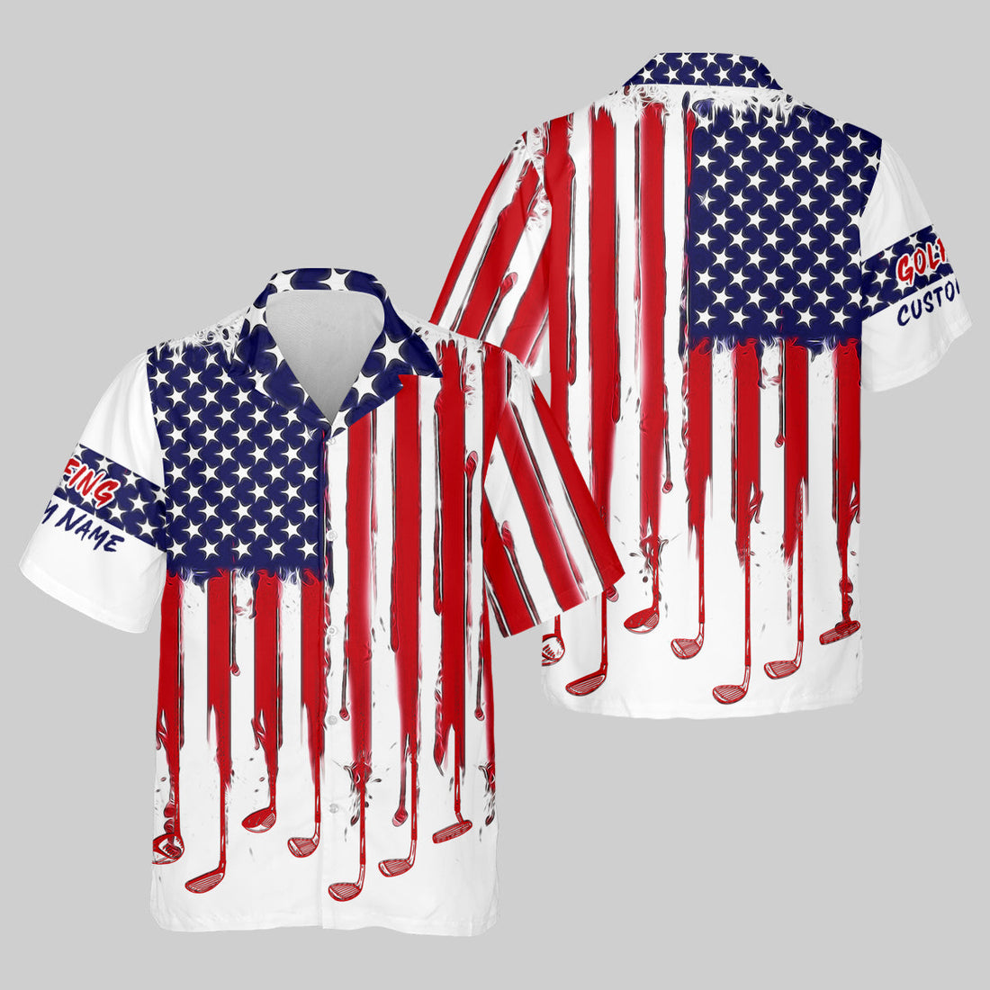 American Flag Custom Golf Polo ShirtUS Patriotic Pride Unisex Tropical Hawaiian Aloha Shirt, Summer Vacation