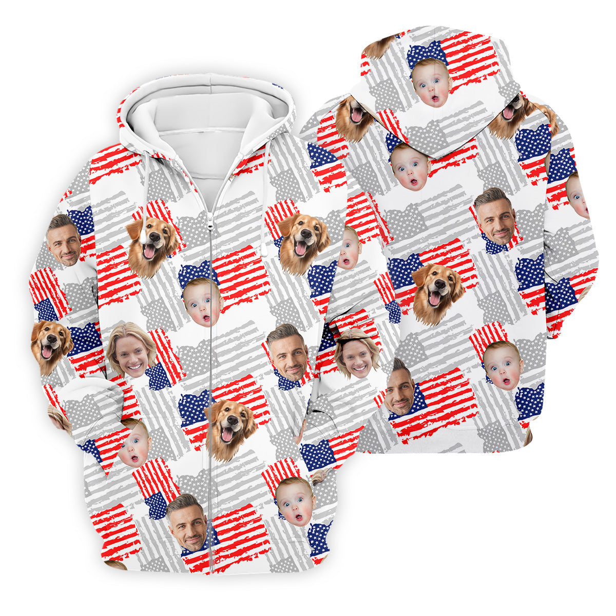 Custom American Flag Shirts With Faces, Funny 4th Of July Shirt, USA Golf Shirt, Men's Golf Polo Shirt