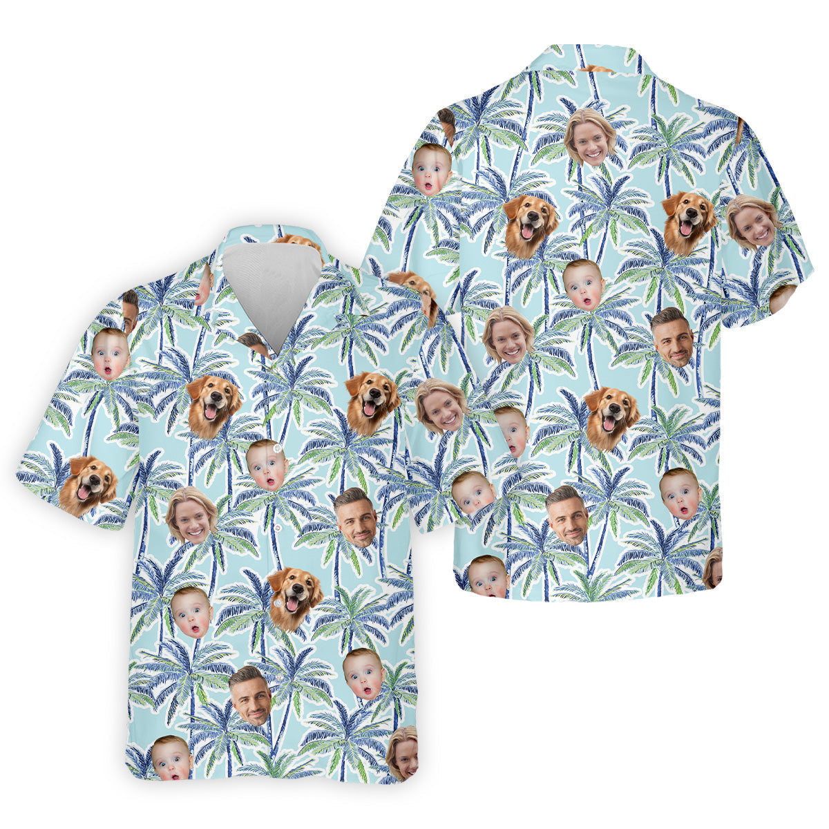 Vintage Aloha Shirts, Men Palm Tree Shirt, Men Golf Polo, Custom Hawaiian Shirt With Face, Tropical Beach