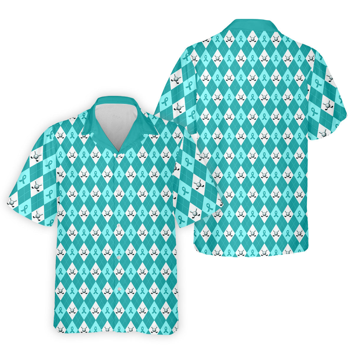 Ovarian Cancer Teal Argyle Men's Golf Polo ShirtOvarian Cancer Awareness Shirt, Golf Gift For Men