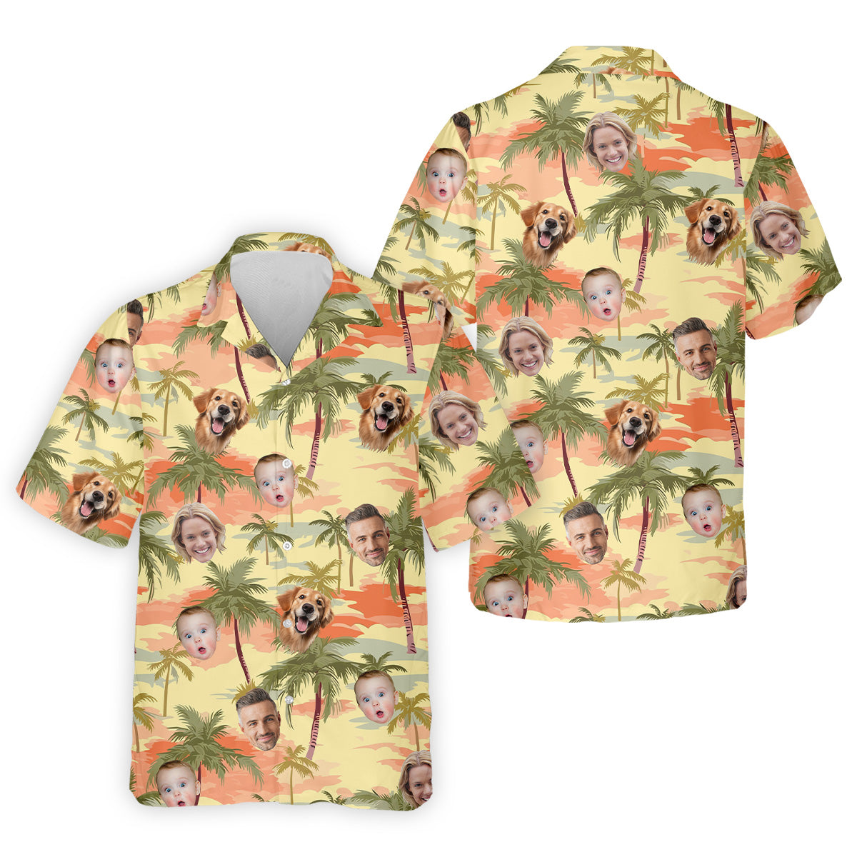Yellow Sunset Hawaiian Shirt Face, Men Golf Polo, Matching Hawaiian Outfits, Long Sleeve Polo