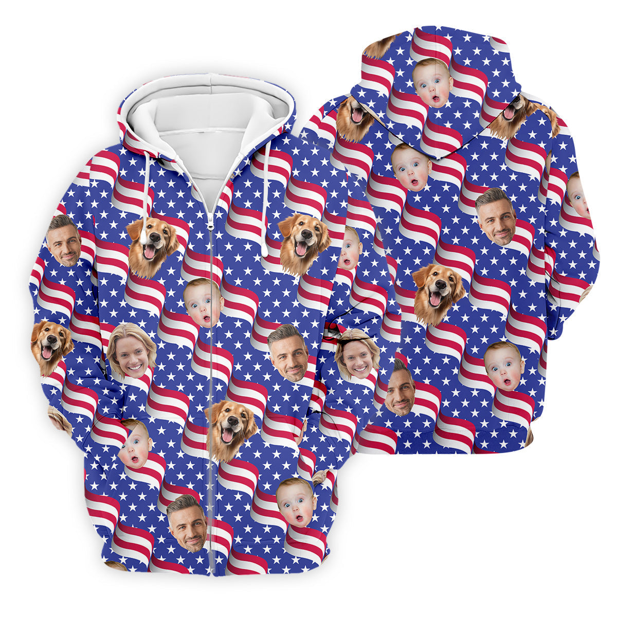 Funny 4th Of July Personalized Face Shirts, Men's Golf Polo ShirtPatriotic Golf Polo ShirtDad Golf Gift