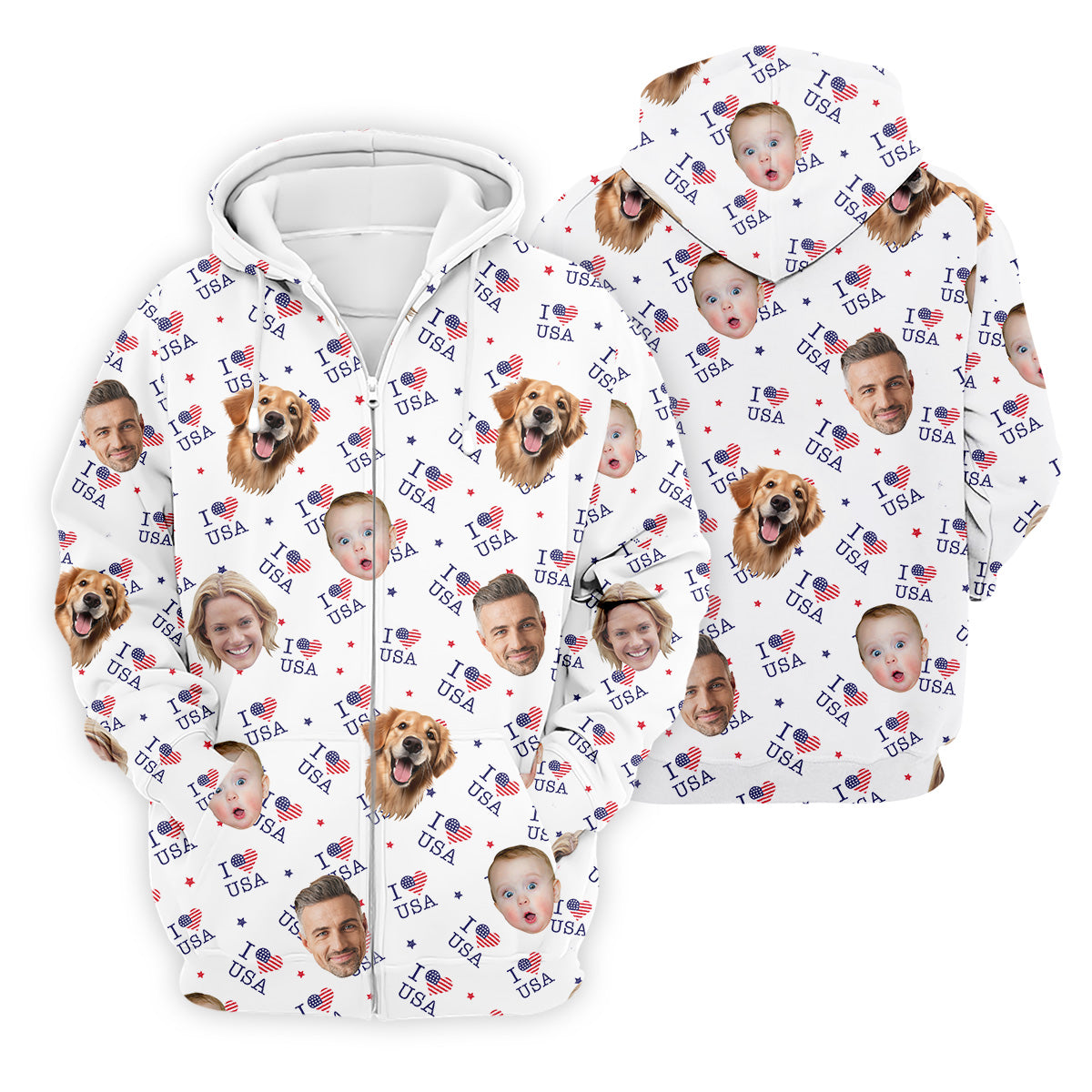 I Love USA Personalized Face Shirts, Men's Golf Polo ShirtPatriotic Golf Polo Shirt4th Of July Shirt, USA Golf Shirt