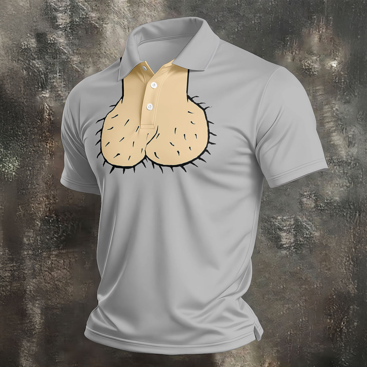 Gray Funny Dickhead Faux Chest Golf Shirt, Mens Golf Polo, Printed Golf Shirts