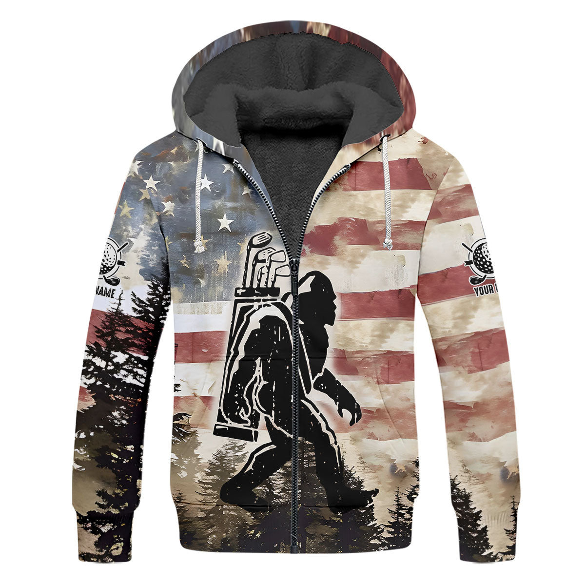 Patriotic Golf Polo Shirt Bigfoot Golf Shirt, Men's Long Seeve Golf Shirts, Golf Gifts For Men