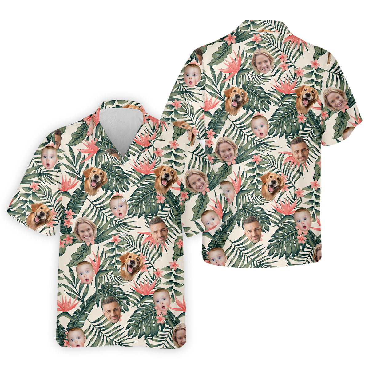 Tropical Floral Pattern Custom Hawaiian Shirts With Face, Men Polo ShirtLong Sleeve Golf Shirts