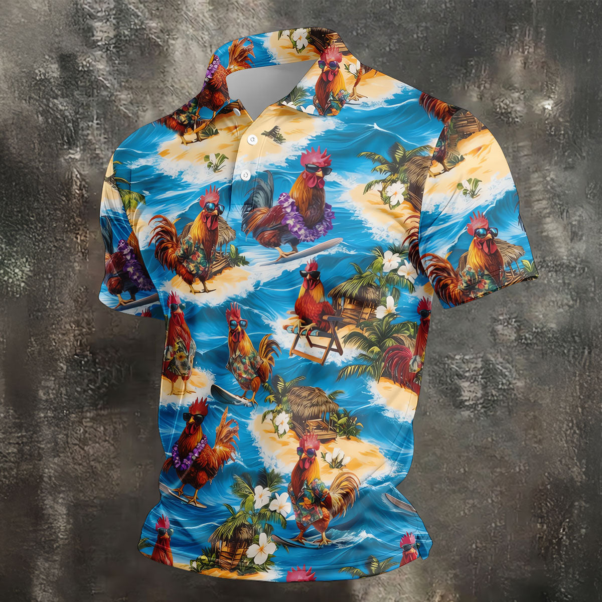 Cool Rooster Beach Vacation Hawaiian Golf Shirt, Mens Golf Polo, Printed Golf Shirts
