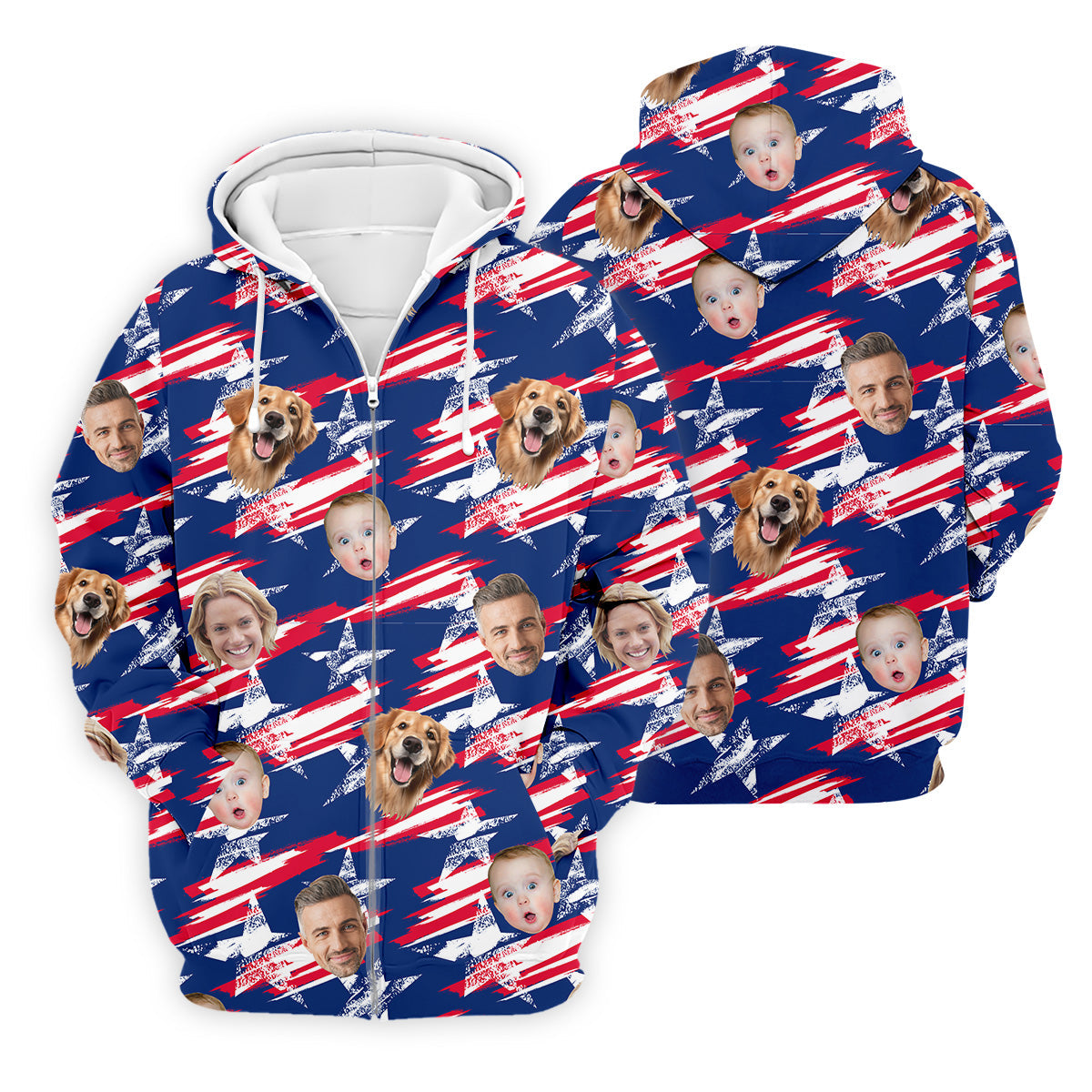 Independence Day Custom Shirts With Face, Men's Golf Polo Shirtmerica Flag Golf Shirt, USA Golf Shirt
