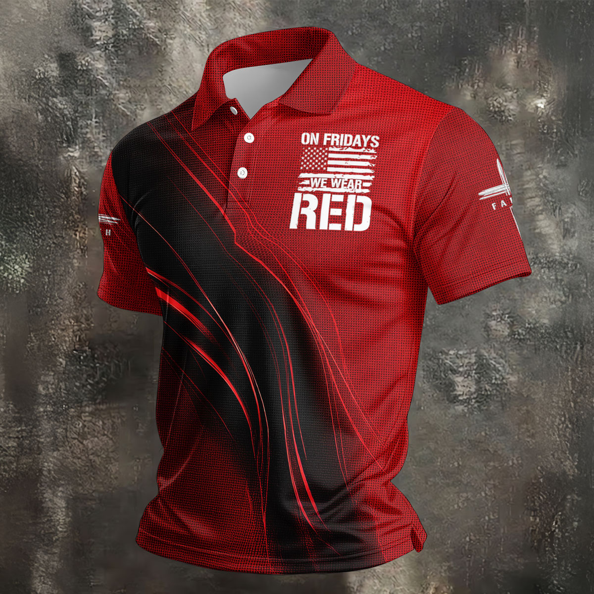 On Friday We Wear Red Faith Cross Red Black Gradient Patriotic Golf Shirt, 250 Years Polo Shirt Men