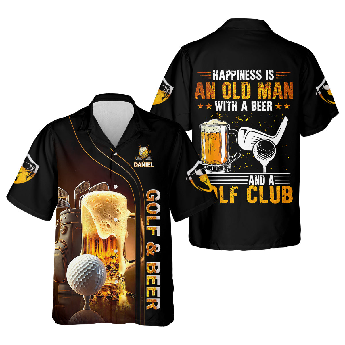 Happiness Is An Old Man With A Beer And A Golf Club Custom Funny Golf Polo ShirtDad Golf Gifts