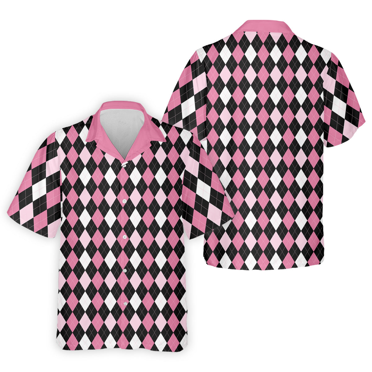 Black Pink Argyle Men's Golf Polo ShirtGolf Gift For Men, Golfing Apparel, Matching Golf Shirt