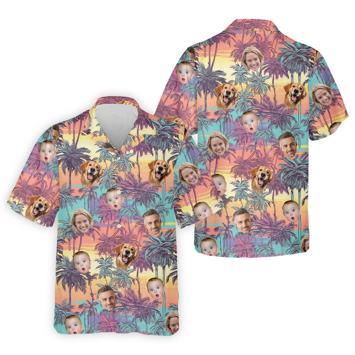 Men Palm Tree Shirt, Seamless Pattern, Hawaiian Shirts With Faces, Mens Golf Polo Shirt Mens Hawaiian Shirt