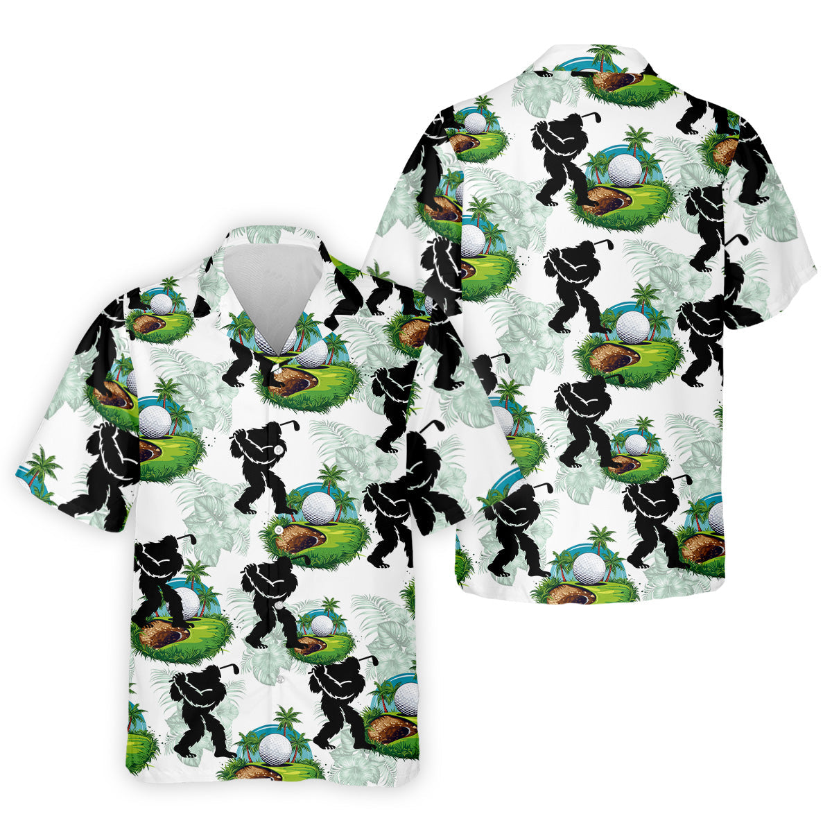 Tropical Golf Cart Bigfoot Golf Shirt, Funny Bigfoot Mens Golf Polo Shirt Cool Golf Gifts, Golfing Apparel