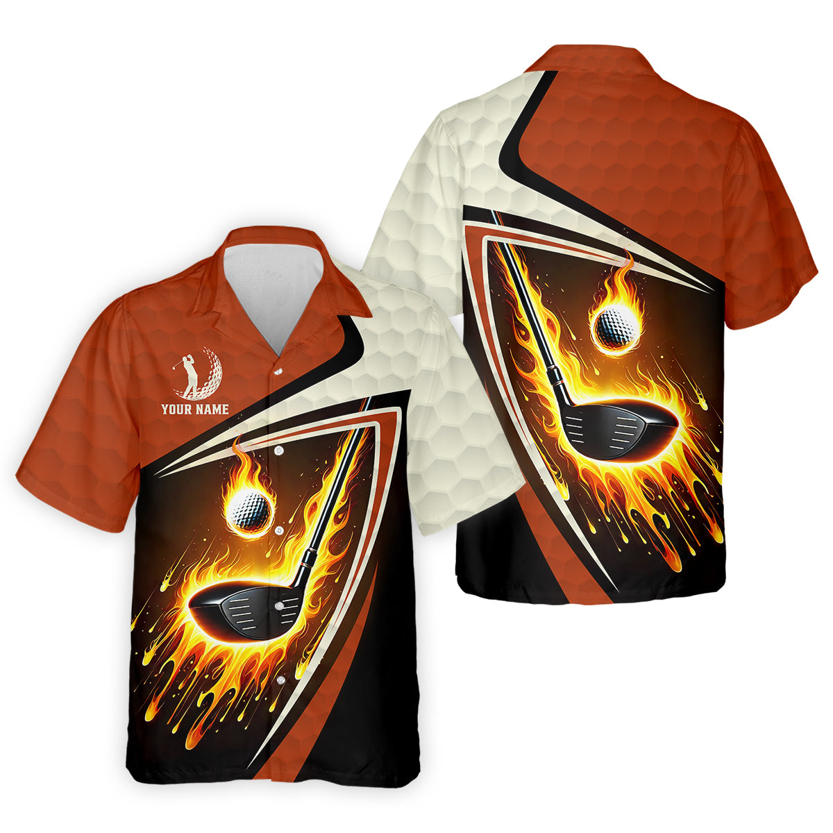 Fire Golf Ball Custom Men's Golf Polo ShirtFunny Golf Shirt, Christmas Golf Gift