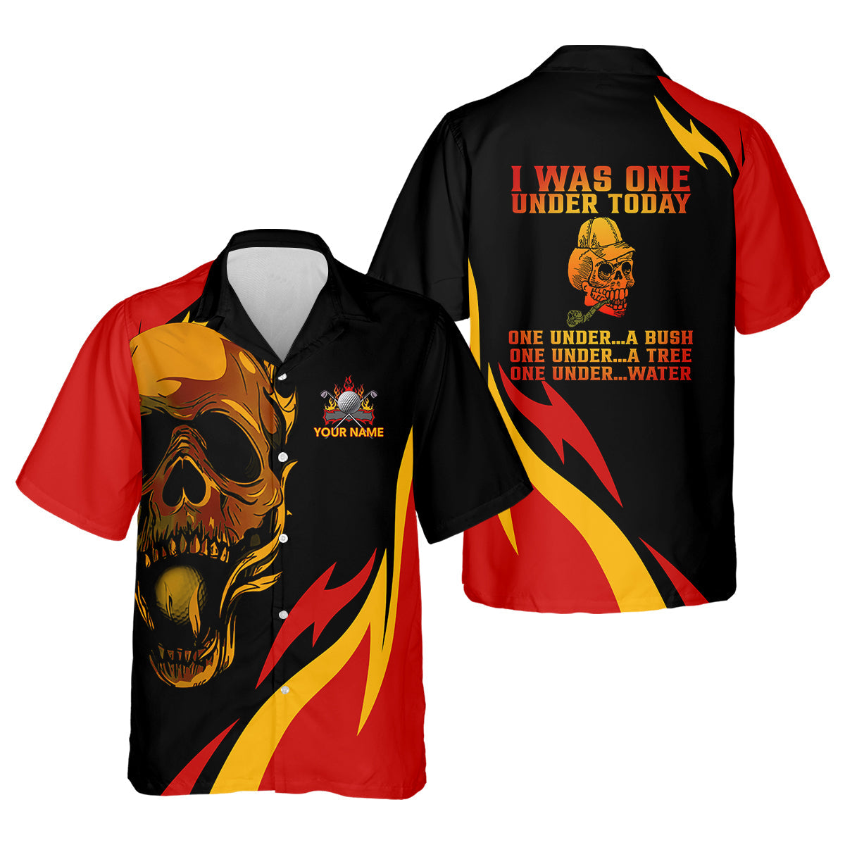 Custom Fire Skull Men's Golf Polo ShirtMens Golf Gift, Funny Golf Shirt