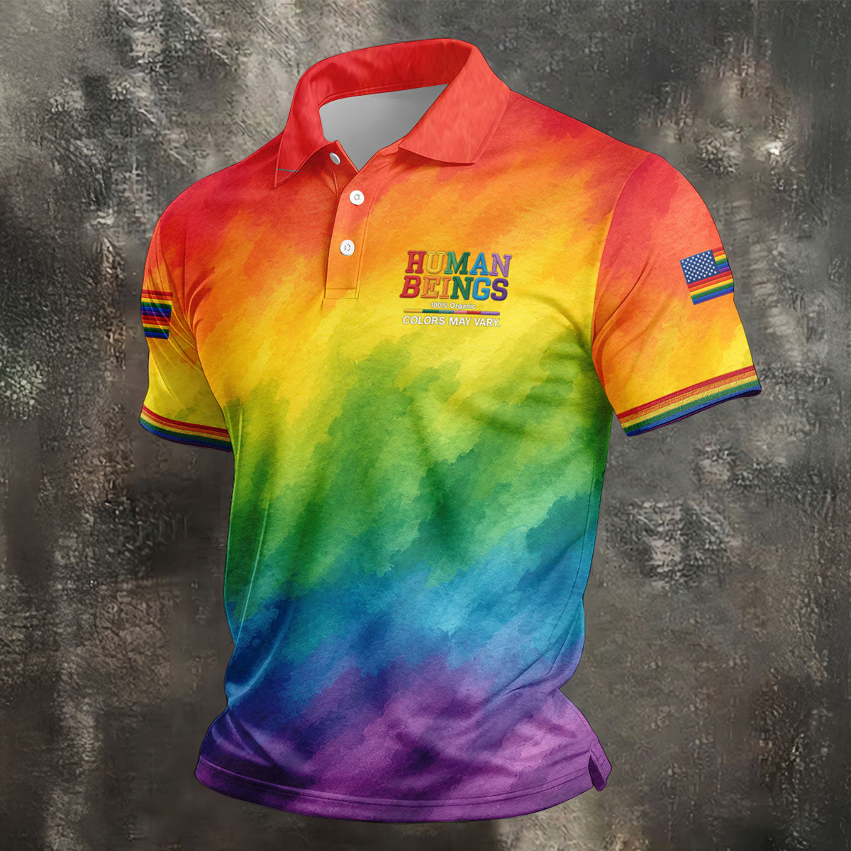 Human Beings LGBT Rainbow Golf Tops For Men, LGBT Pride Month Gradient Watercolor Polo Shirt Men