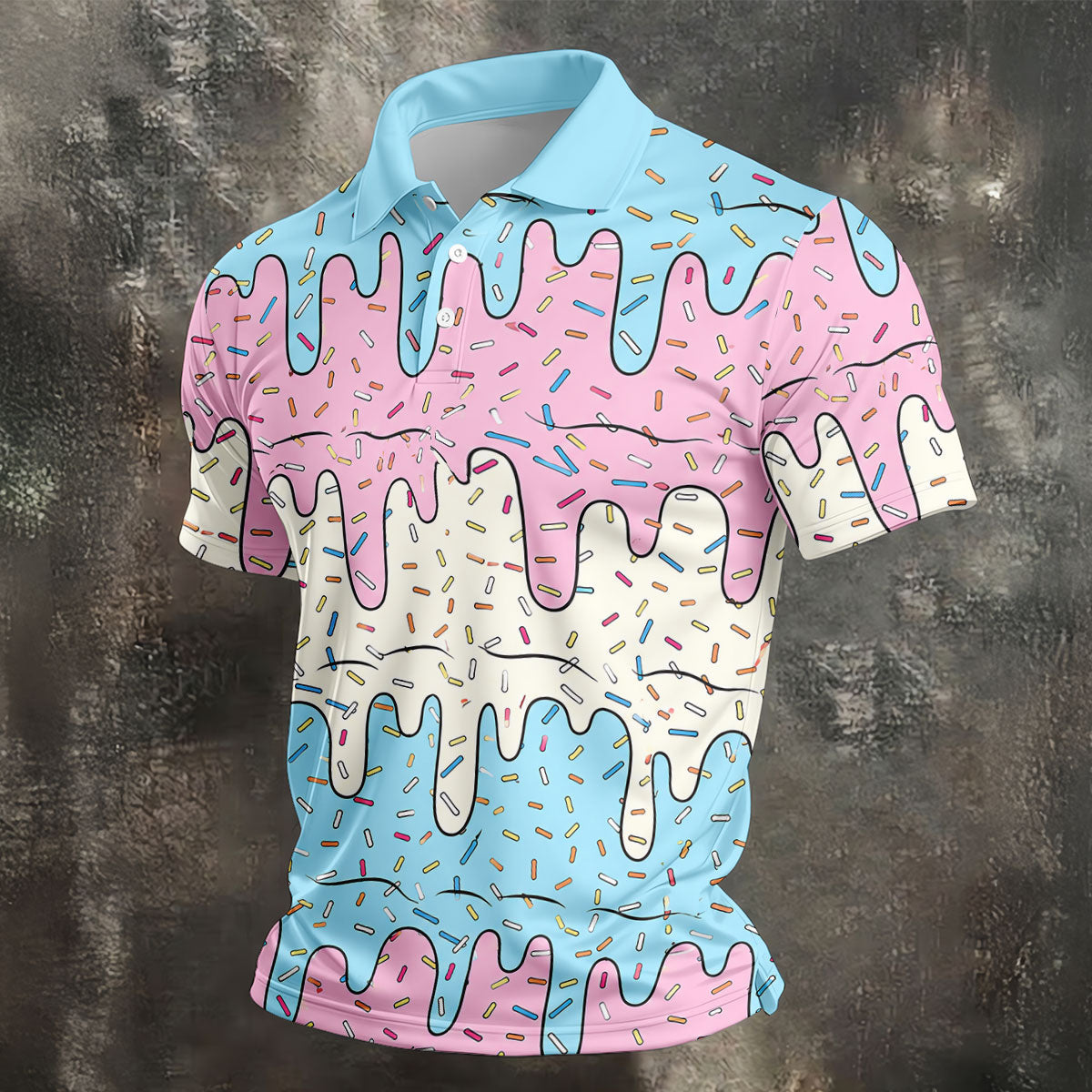 Ice Cream Drip Hawaiian Golf Shirt, Summer Sweets Men's Golf Shirt, Polo Shirts For Men